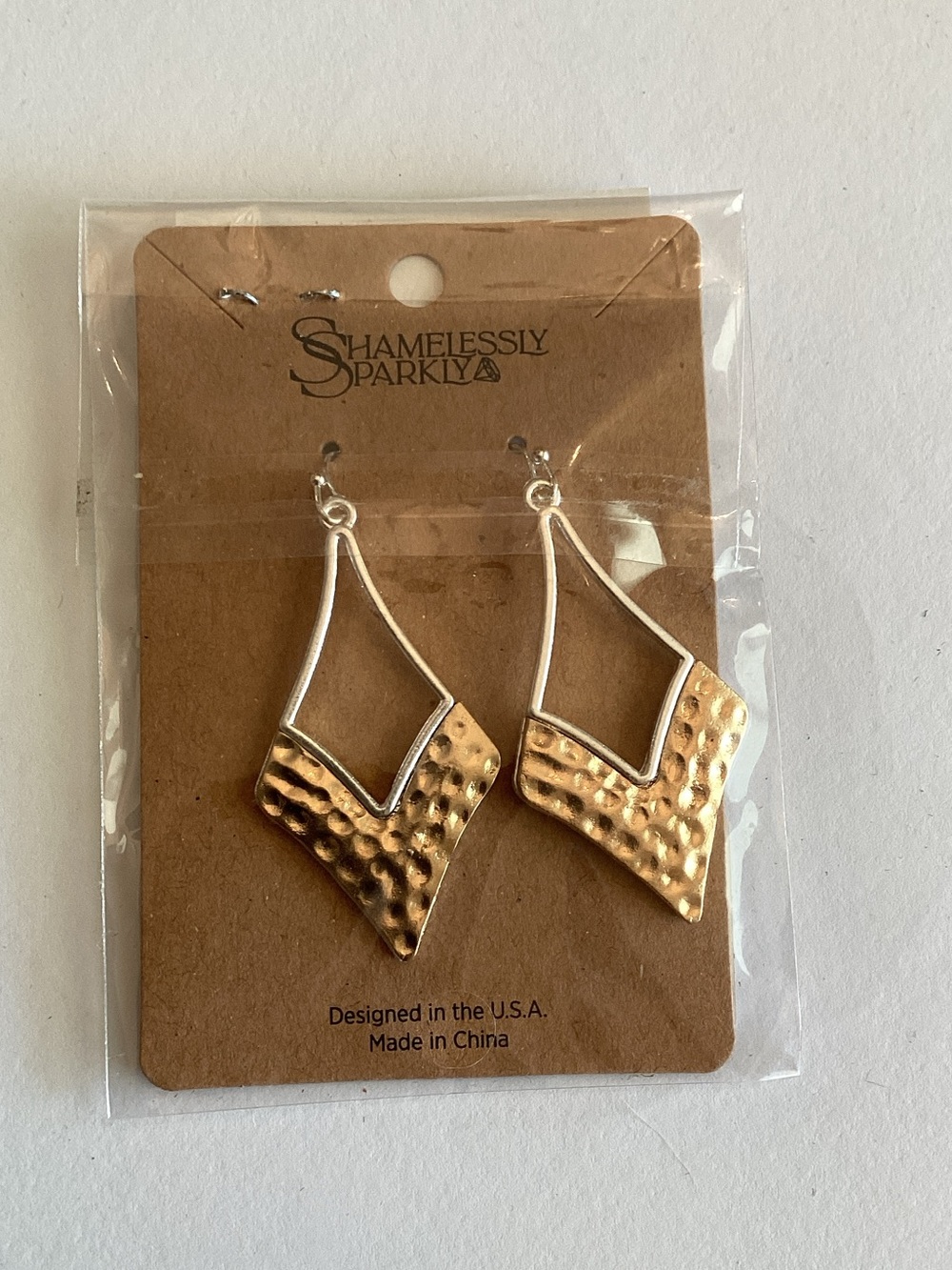 Gold Hammered Chevron Drop Earrings
